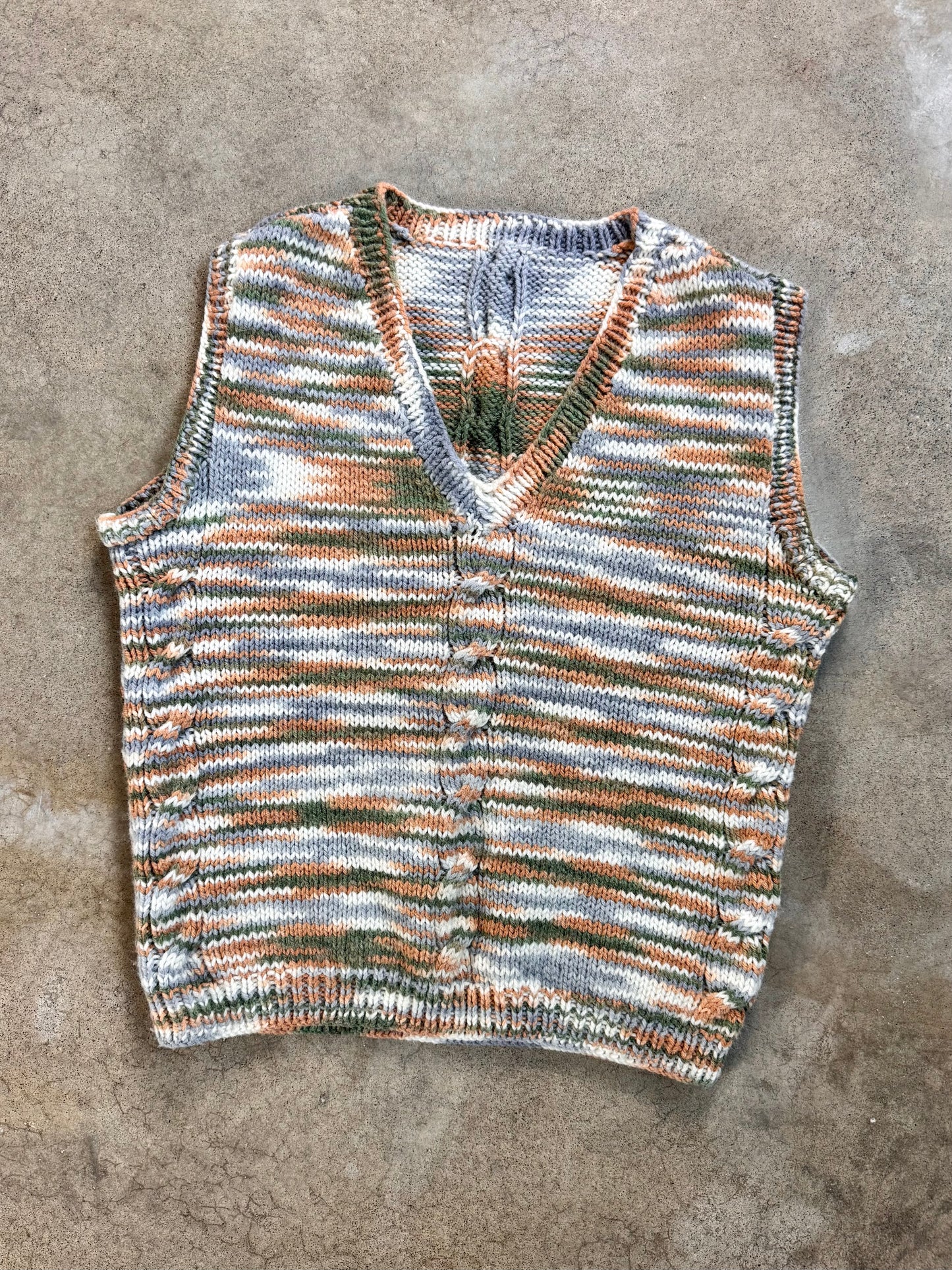 Vintage 1980s Hand-Knit Space-Dye V-Neck Sweater Vest | Large
