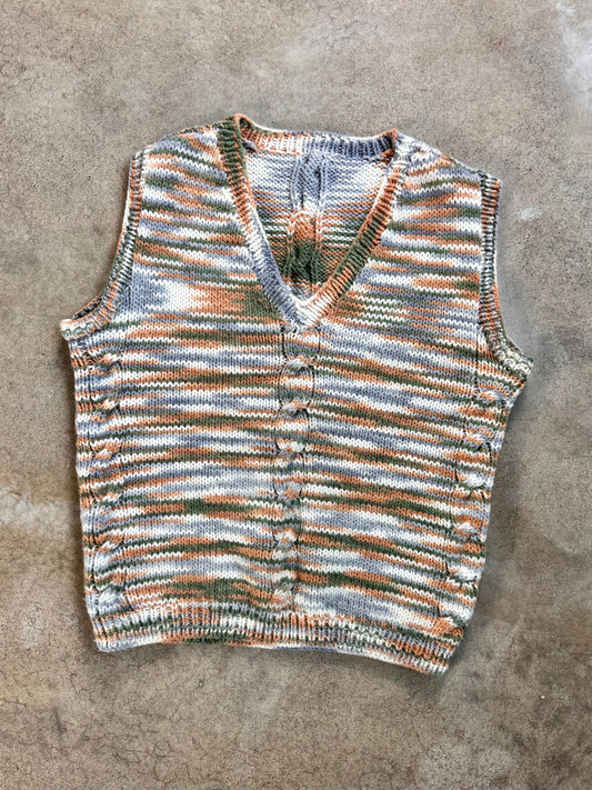 Vintage 1980s Hand-Knit Space-Dye V-Neck Sweater Vest | Large