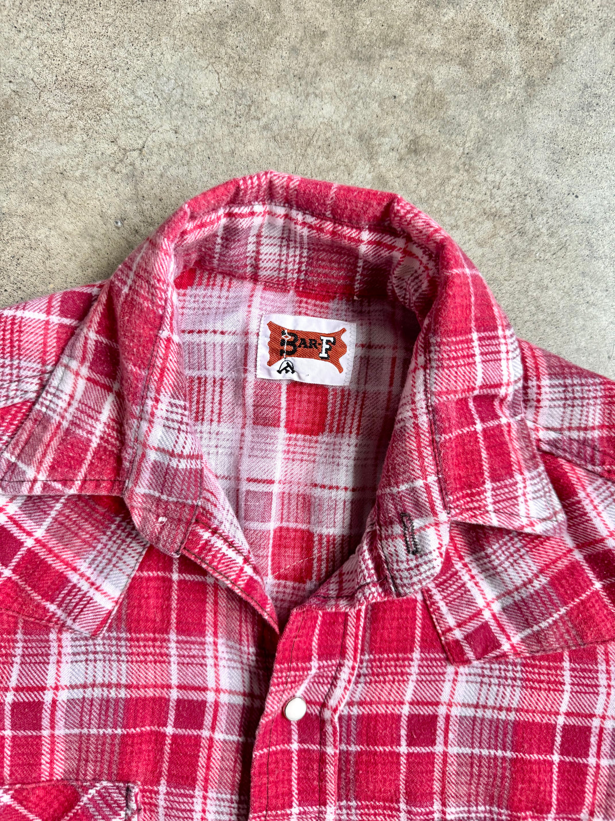 Vintage 1970s Bar-F Red & White Plaid Western Pearl Snap Flannel Shirt | Medium