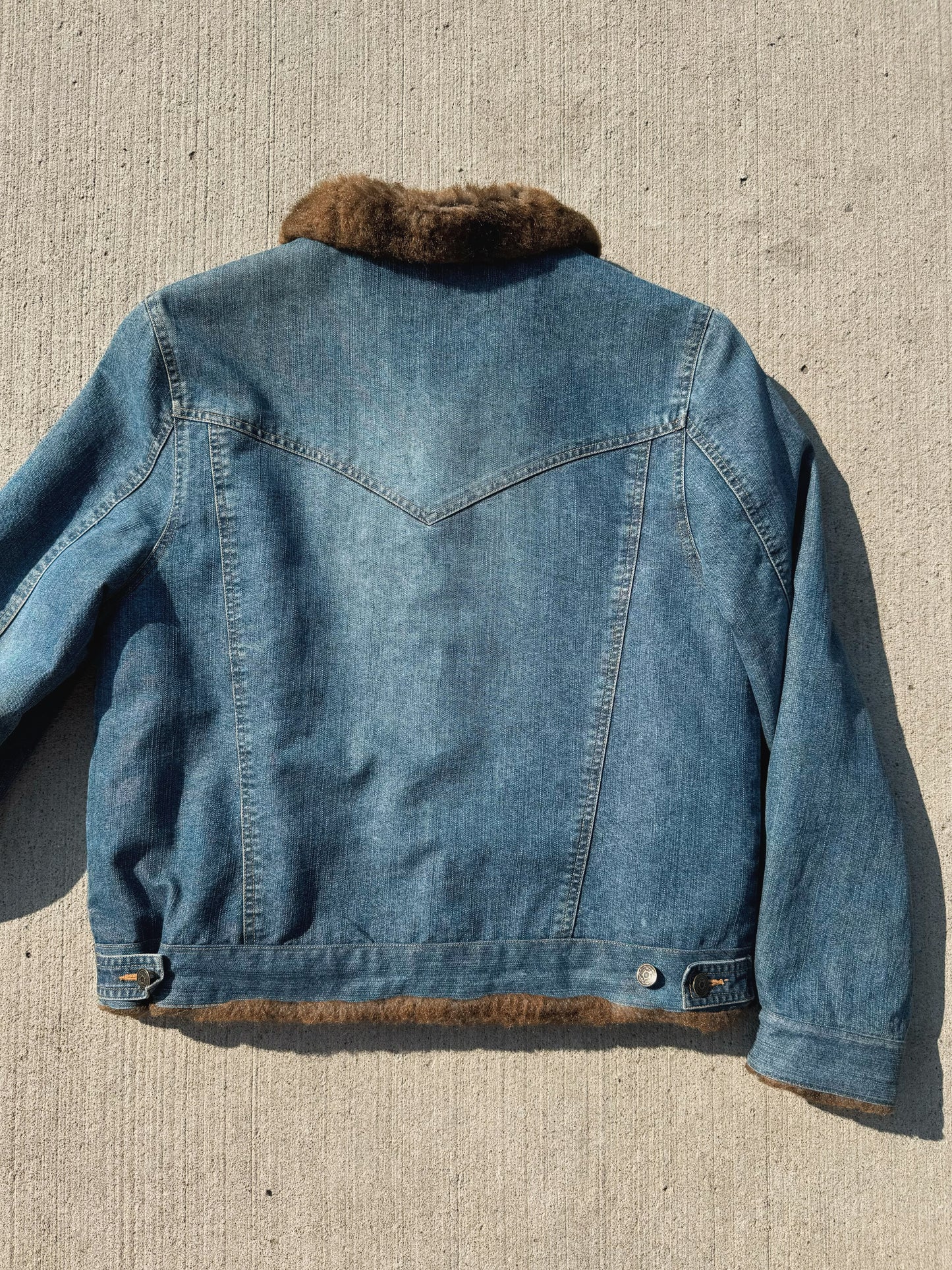 Vintage 1990s Marvin Richards Faux Fur Lined Denim Jacket | Large