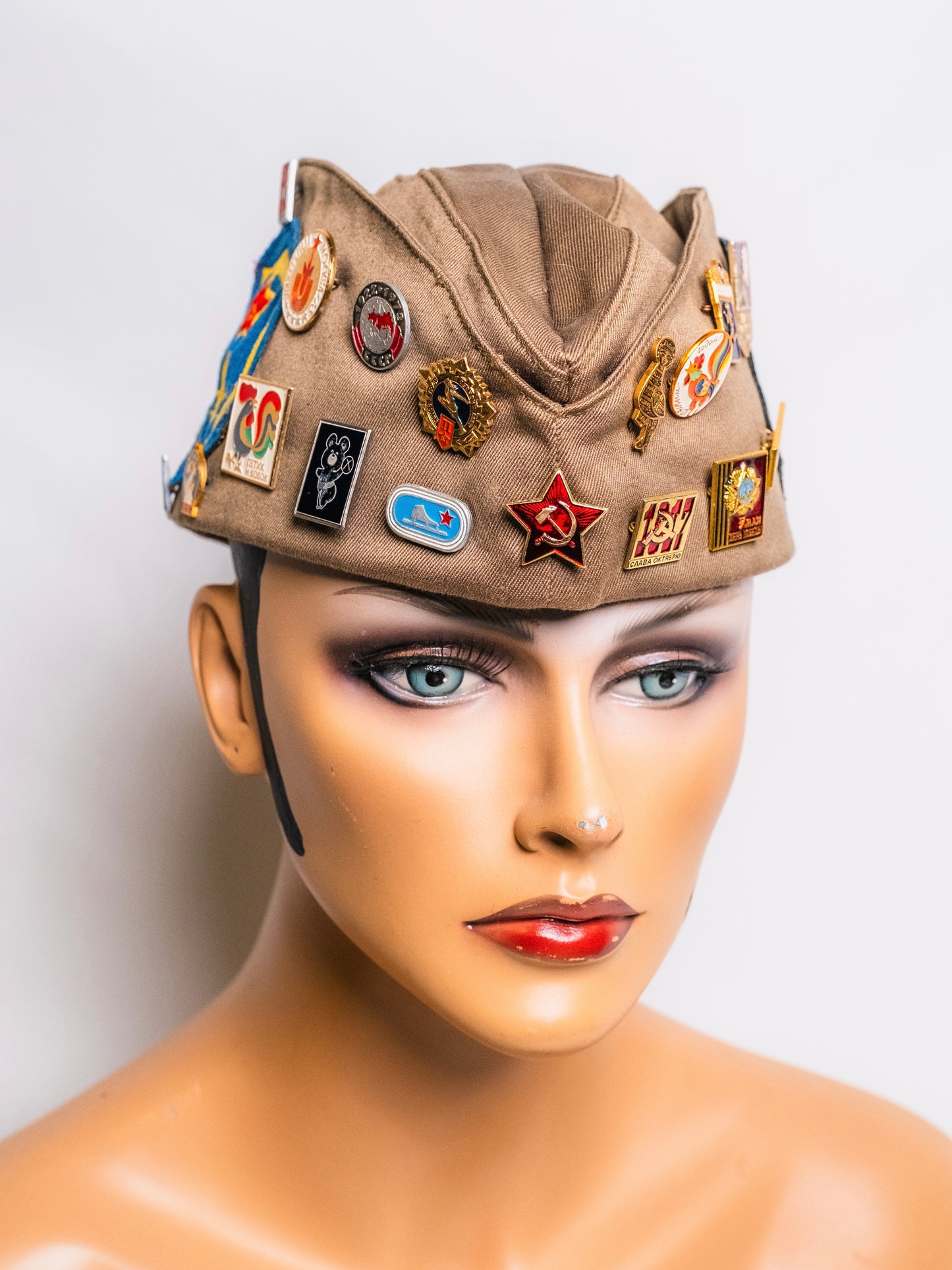 Vintage Russian Soviet USSR Military Hat w/ Pins