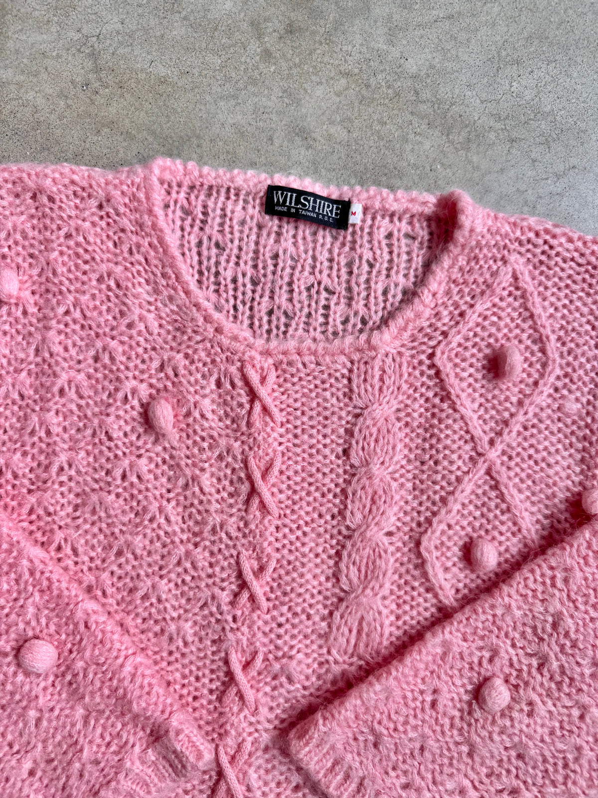 Vintage 1980s Wilshire Pink Bobble Knit Wool-Blend Sweater | Medium