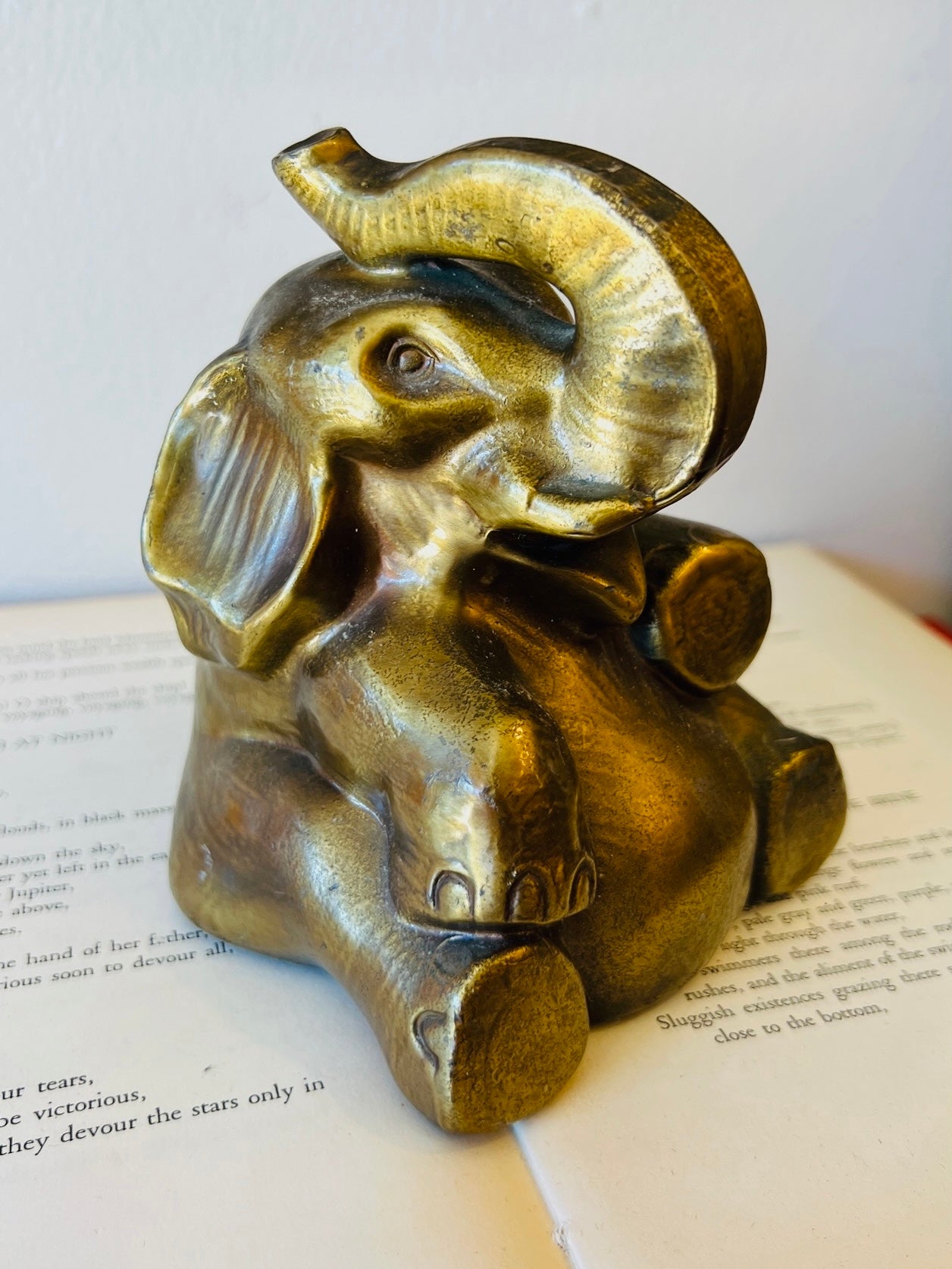 Vintage 1950s Brass Elephant Bookend