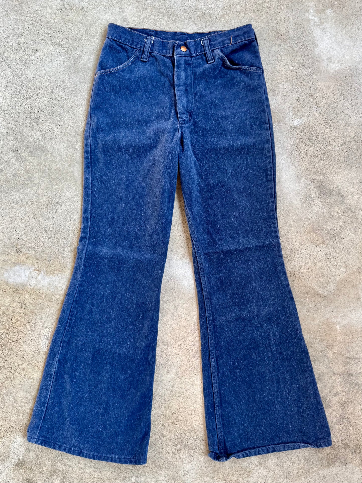 Vintage 1960s Wrangler Student Dark Wash Bell Bottom Jeans | 30x32