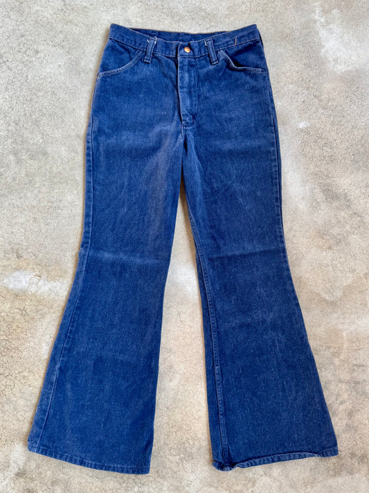 Vintage 1960s Wrangler Student Dark Wash Bell Bottom Jeans | 30x32