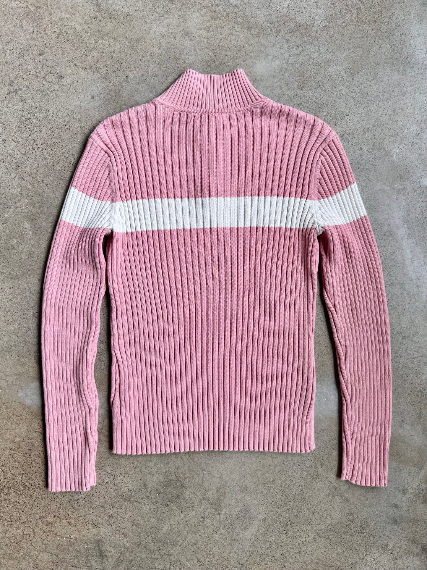 2000s Tommy Hilfiger Pink & White Rib Knit Cotton Pullover Sweater | Medium