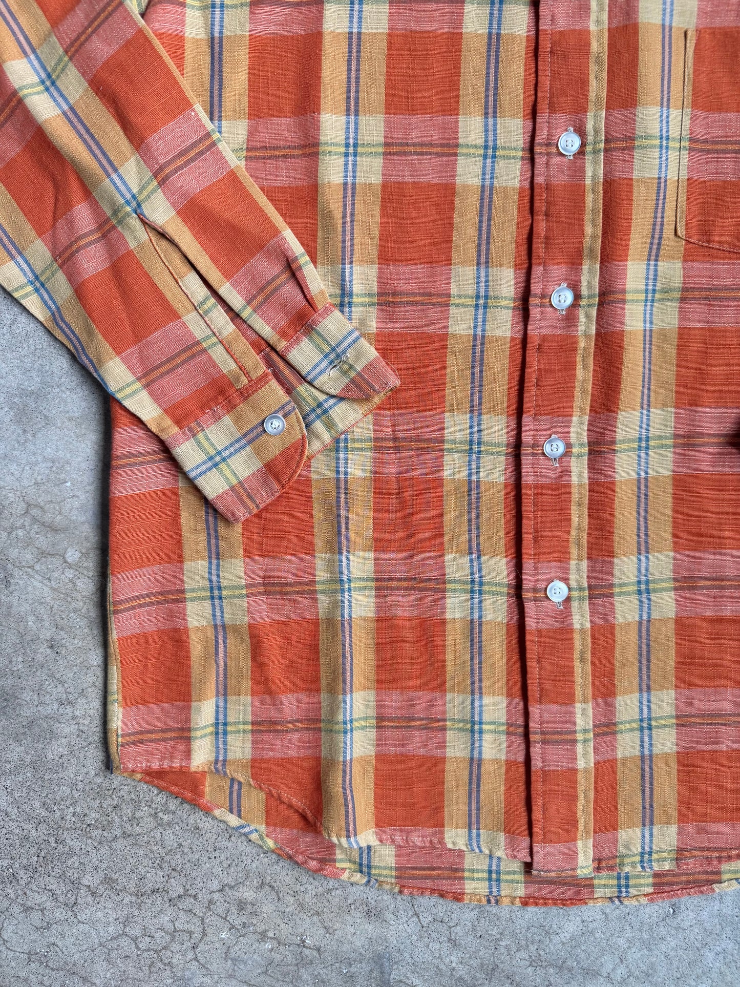 Vintage 1950s Sears Perma-Prest Orange Plaid Button-Down Shirt | Medium