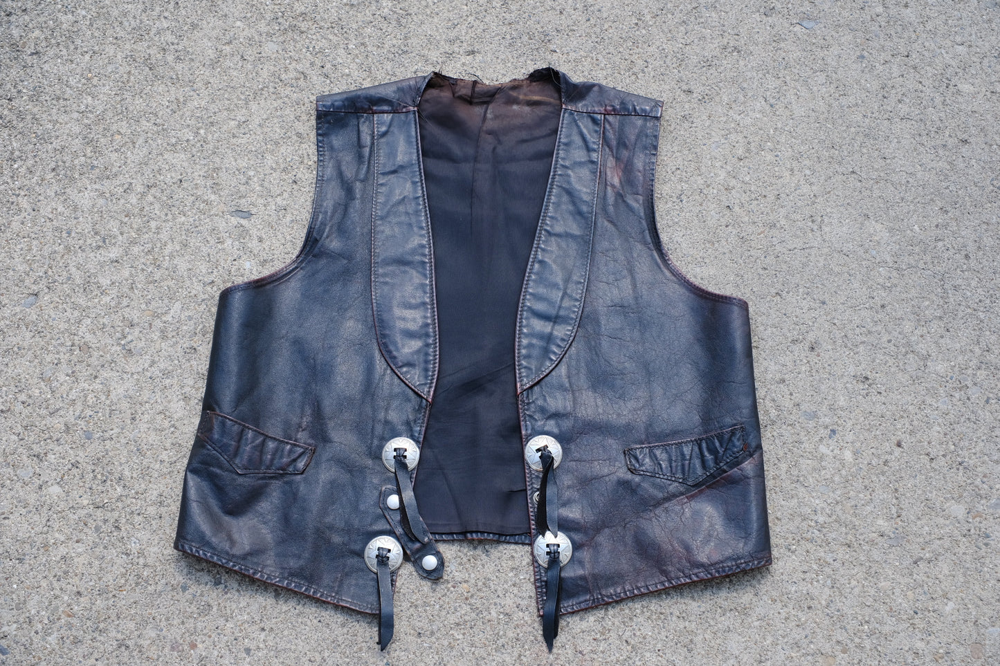 Vintage 70's Western Leather Vest | Black