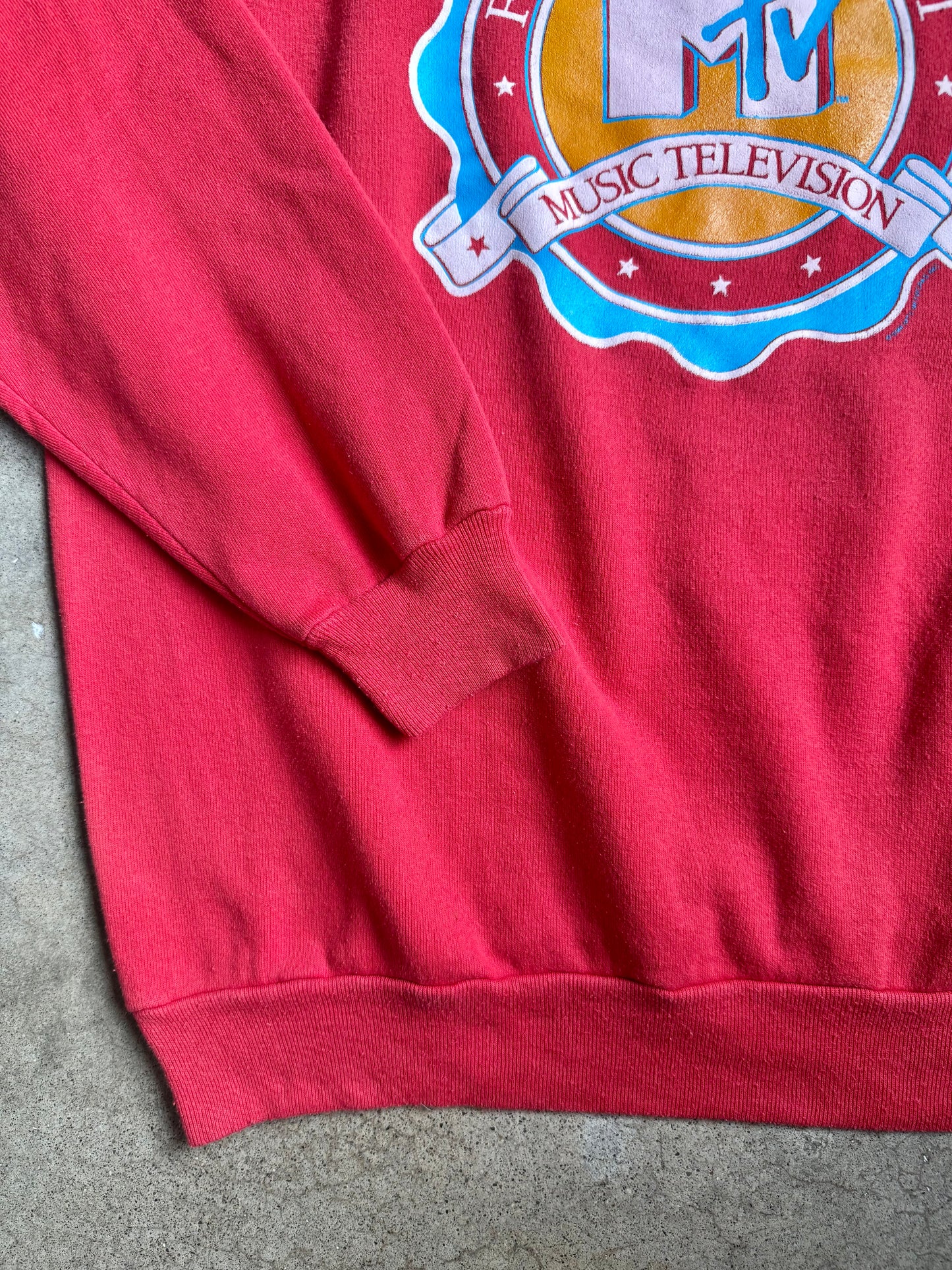 Vintage 1980s MTV Graphic Red Raglan Sweatshirt | XL