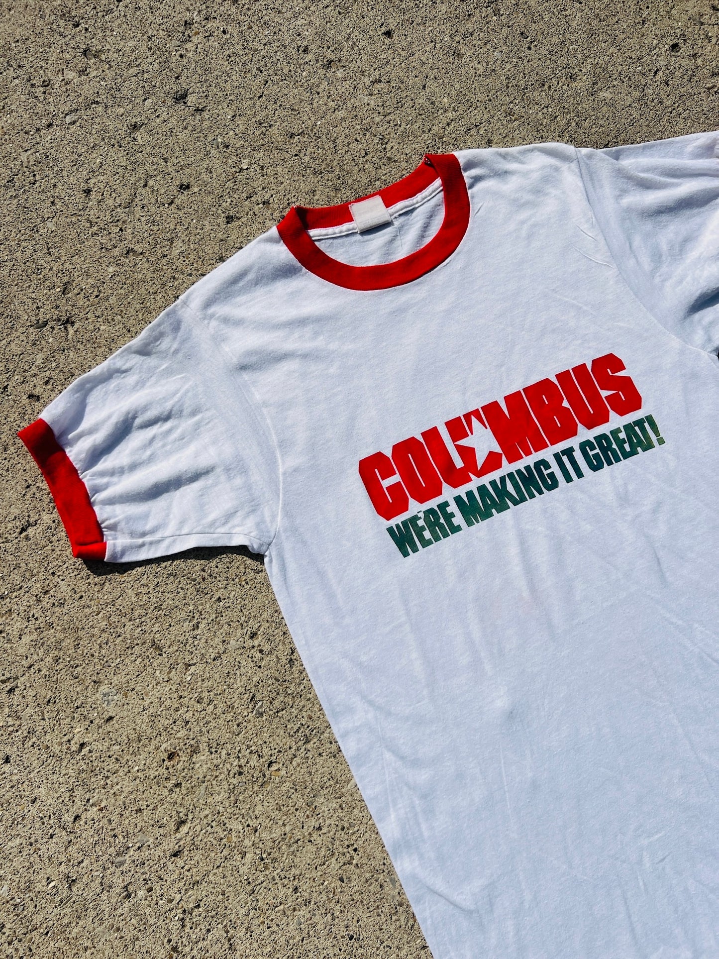 Vintage 1980s “Columbus We’re Making It Great!” Ringer Tee | Small