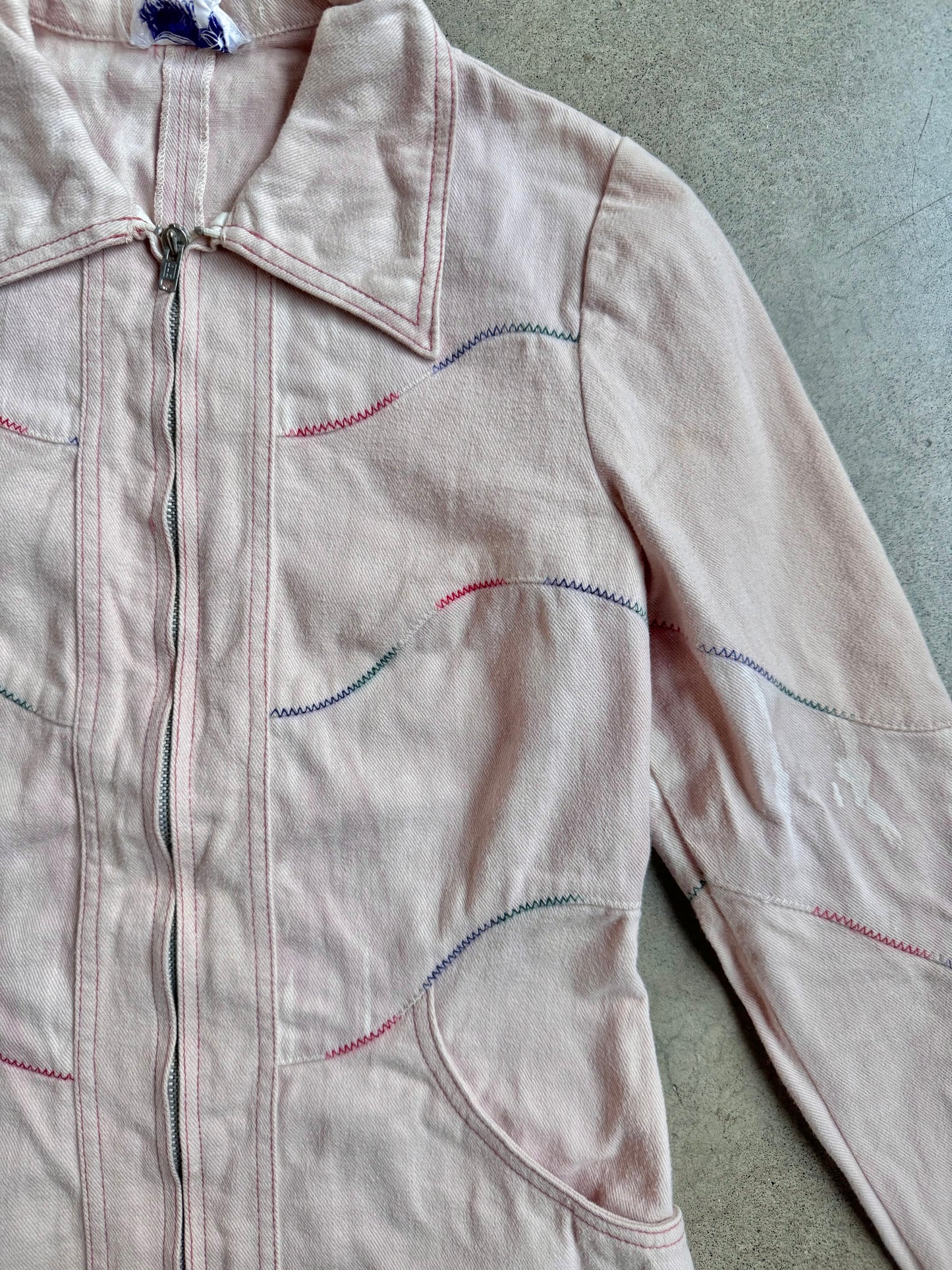 Vintage 1960s Roncelli Rainbow Stitch 100% Cotton Western-Style Zip-Up Jacket | XS/S