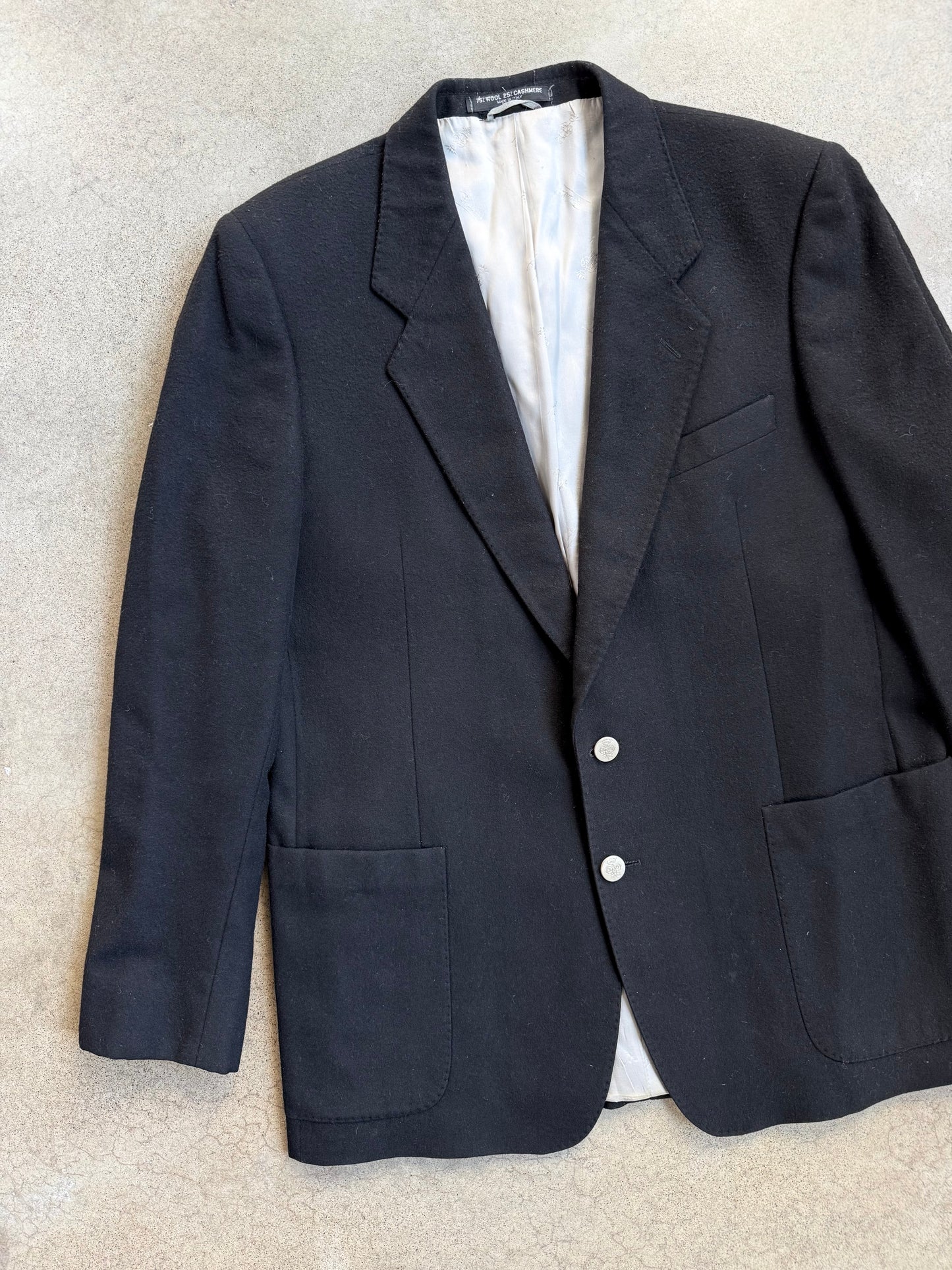 Vintage 1980s Vivara by Emilio Pucci Black Wool & Cashmere Suit Jacket | 42