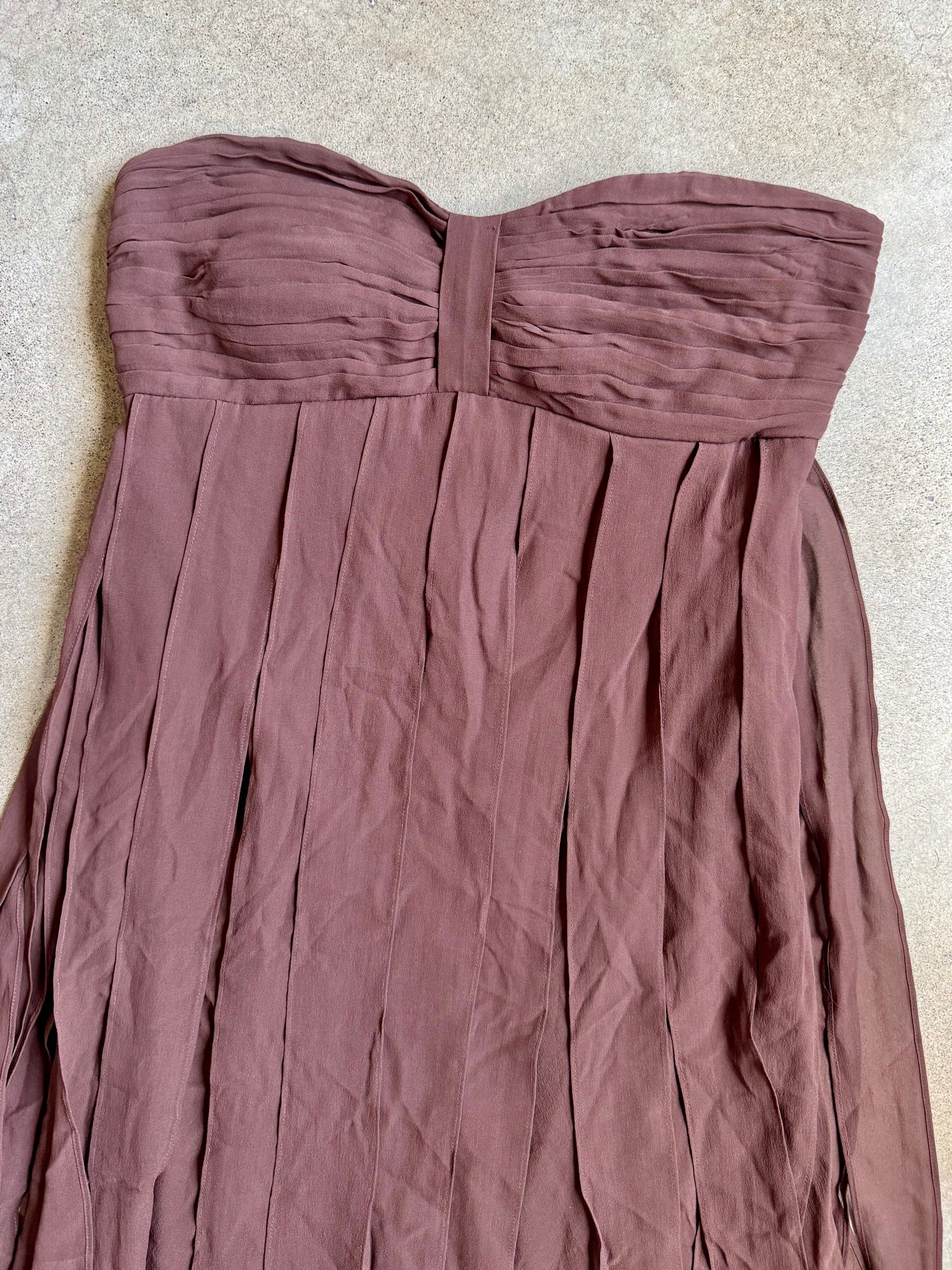 Vintage 2000s Sangria Brown Silk Chiffon "Jellyfish" Strapless Dress | S/M