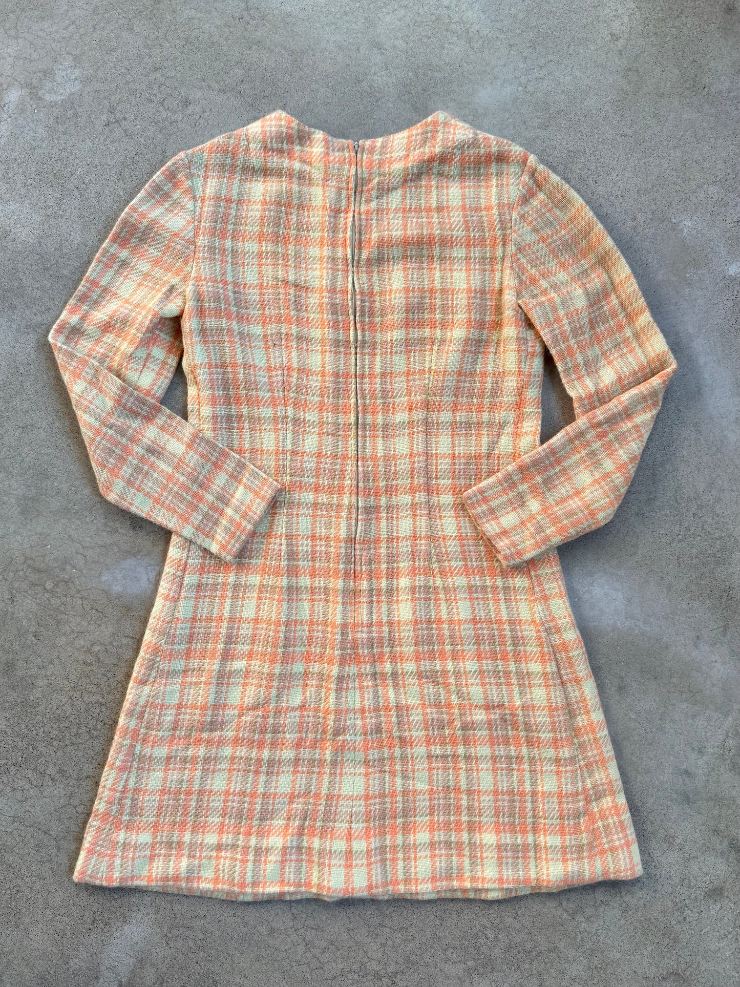 Vintage 1960s Pastel Plaid Wool-Blend Long Sleeve Mini Dress | S/M