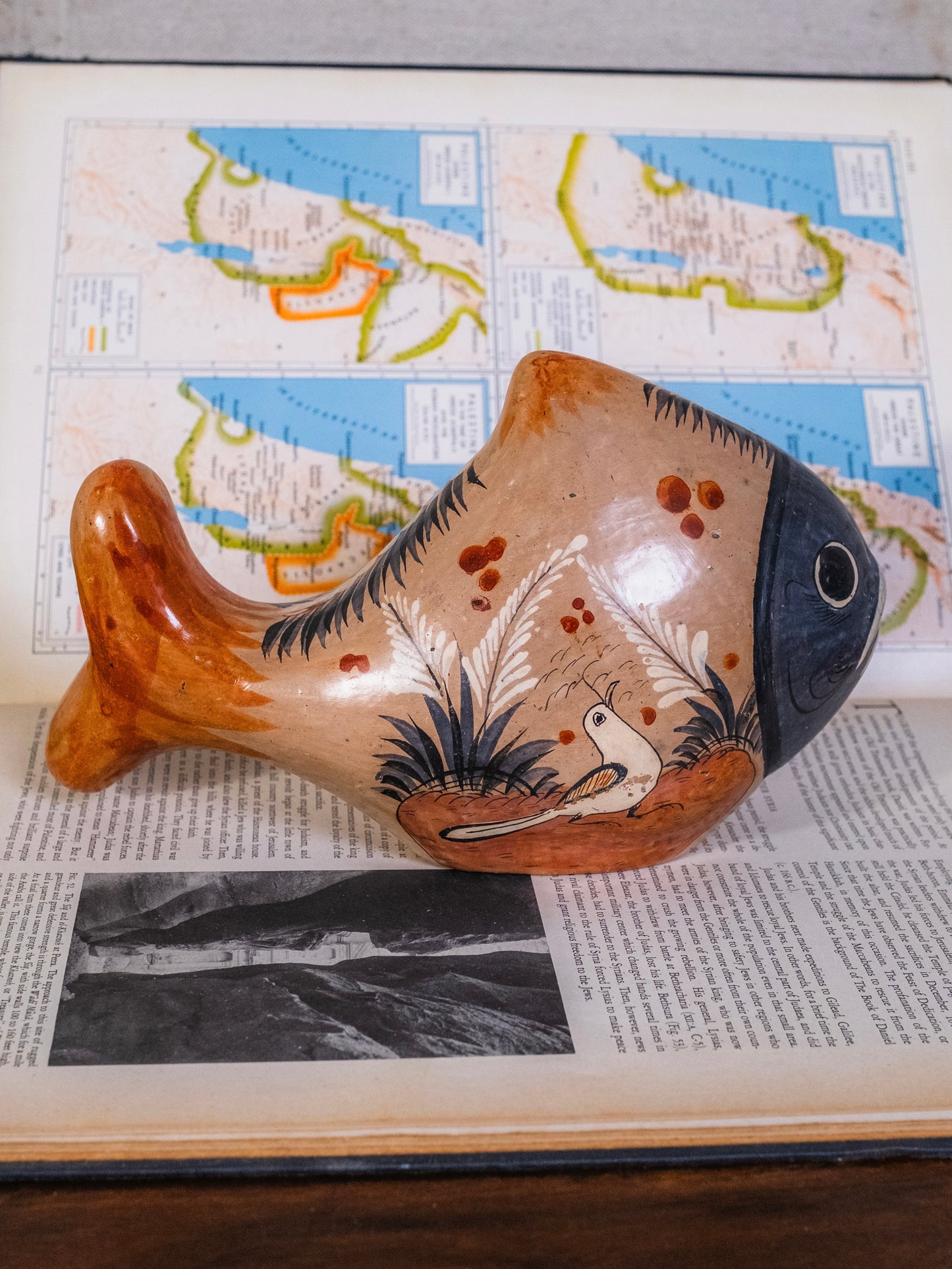Vintage 1950s Ceramic Hand-Painted Mexican Tonala Folk Art Fish