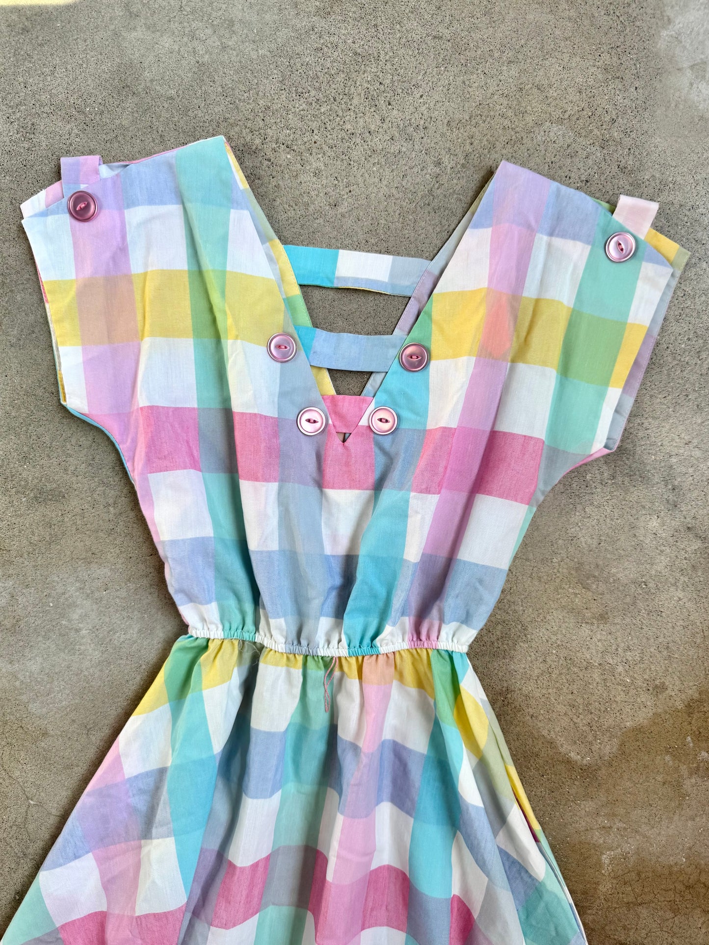 Vintage 1970s California Made Pastel Checkered Summer Dress | XS