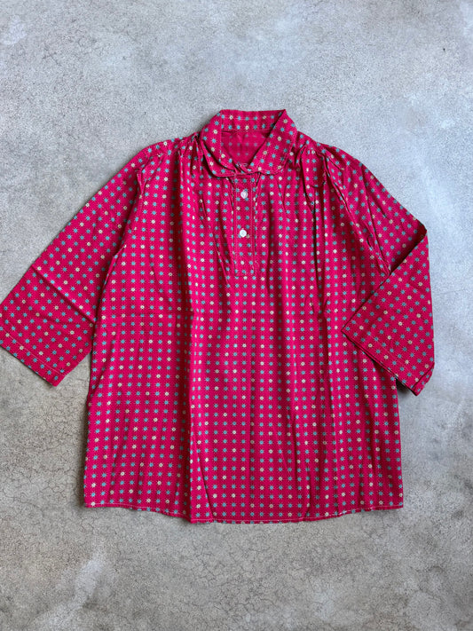 Vintage 1950s Red Floral Print Cotton Collared Shirt | Medium