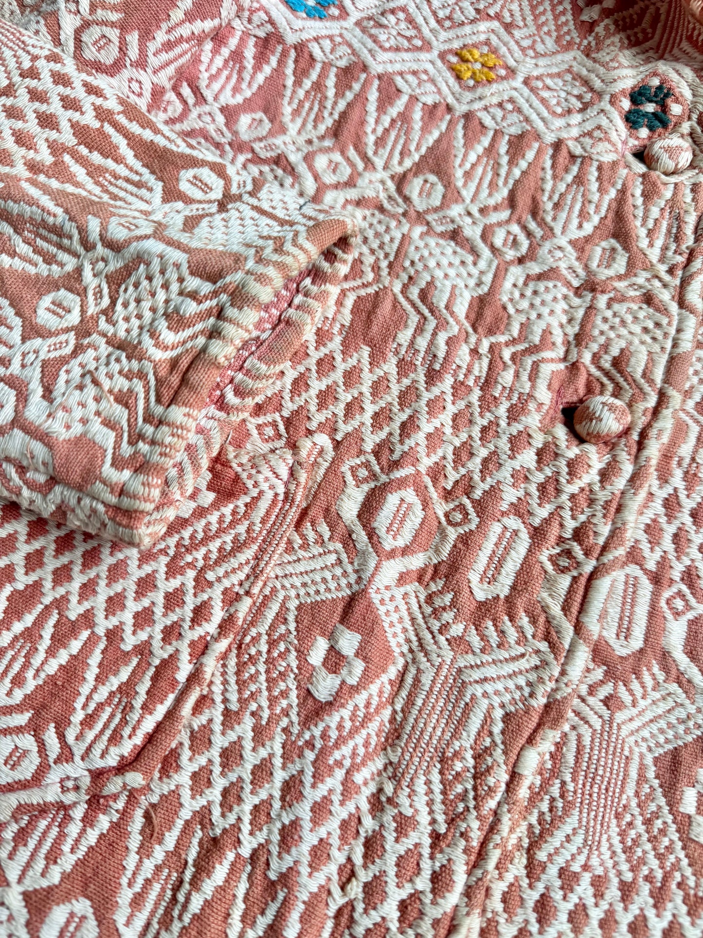 Vintage 1940s La Regional Orange Woven Cotton Guatemalan Chore Coat | Small