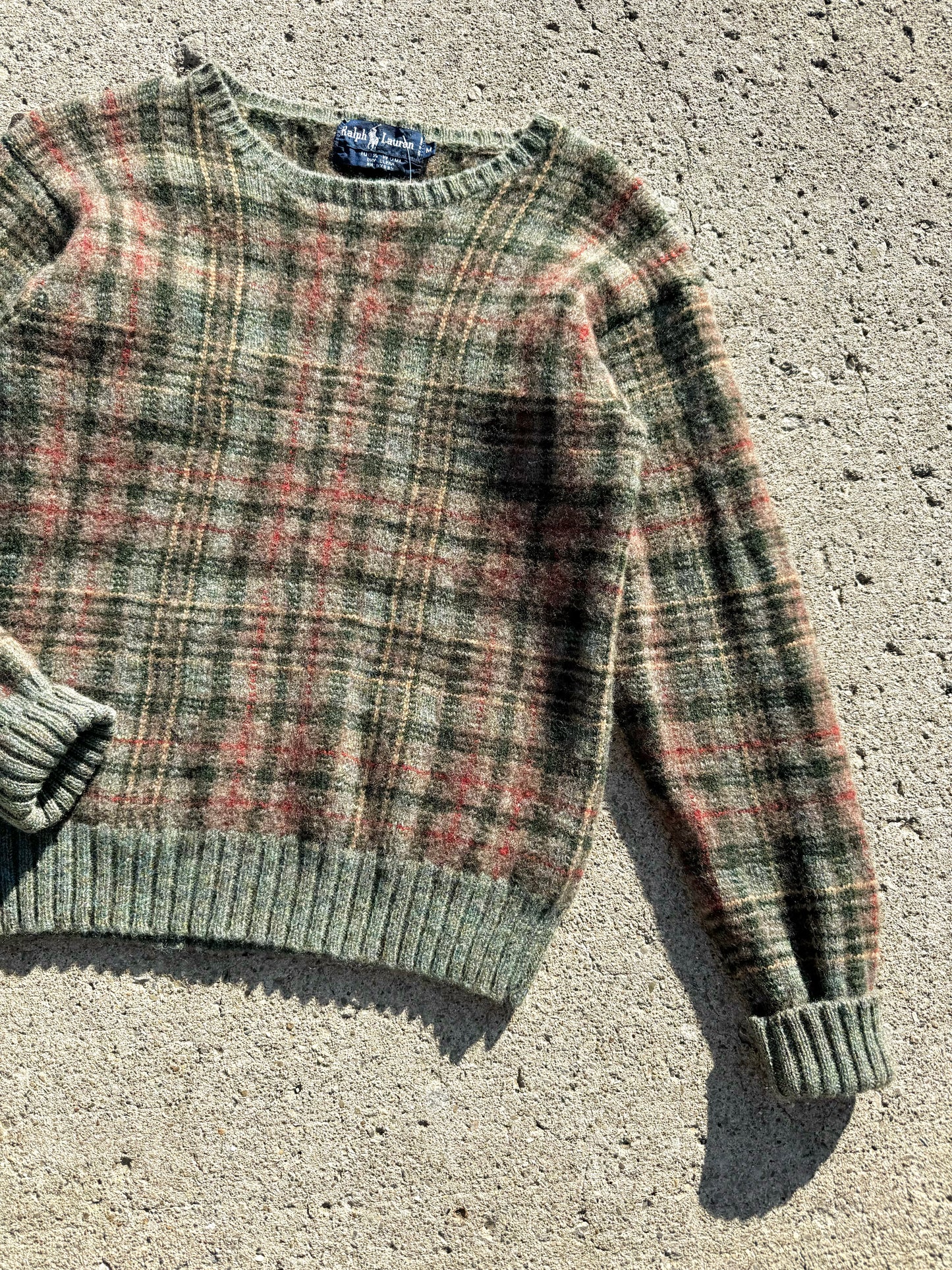 Vintage 1980s Ralph Lauren Plaid Wool Sweater | Medium