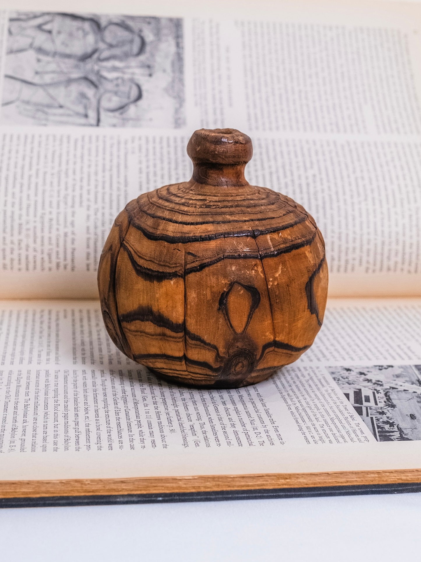 Vintage 1960s Hand-Turned Wood Vase Weed Pot