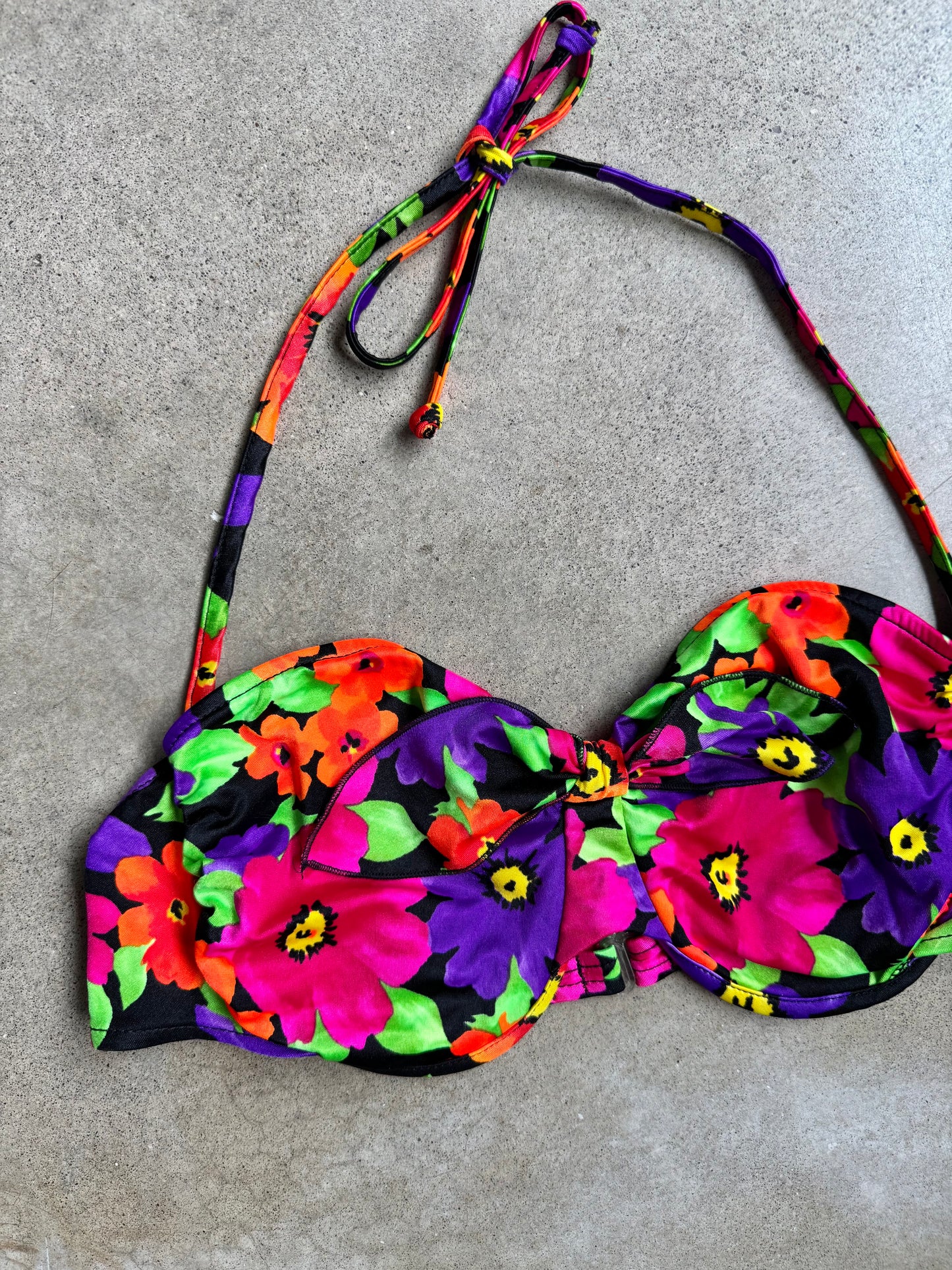 Vintage 1990s Carol Wior Tropical Floral Print Bikini Top | L/XL