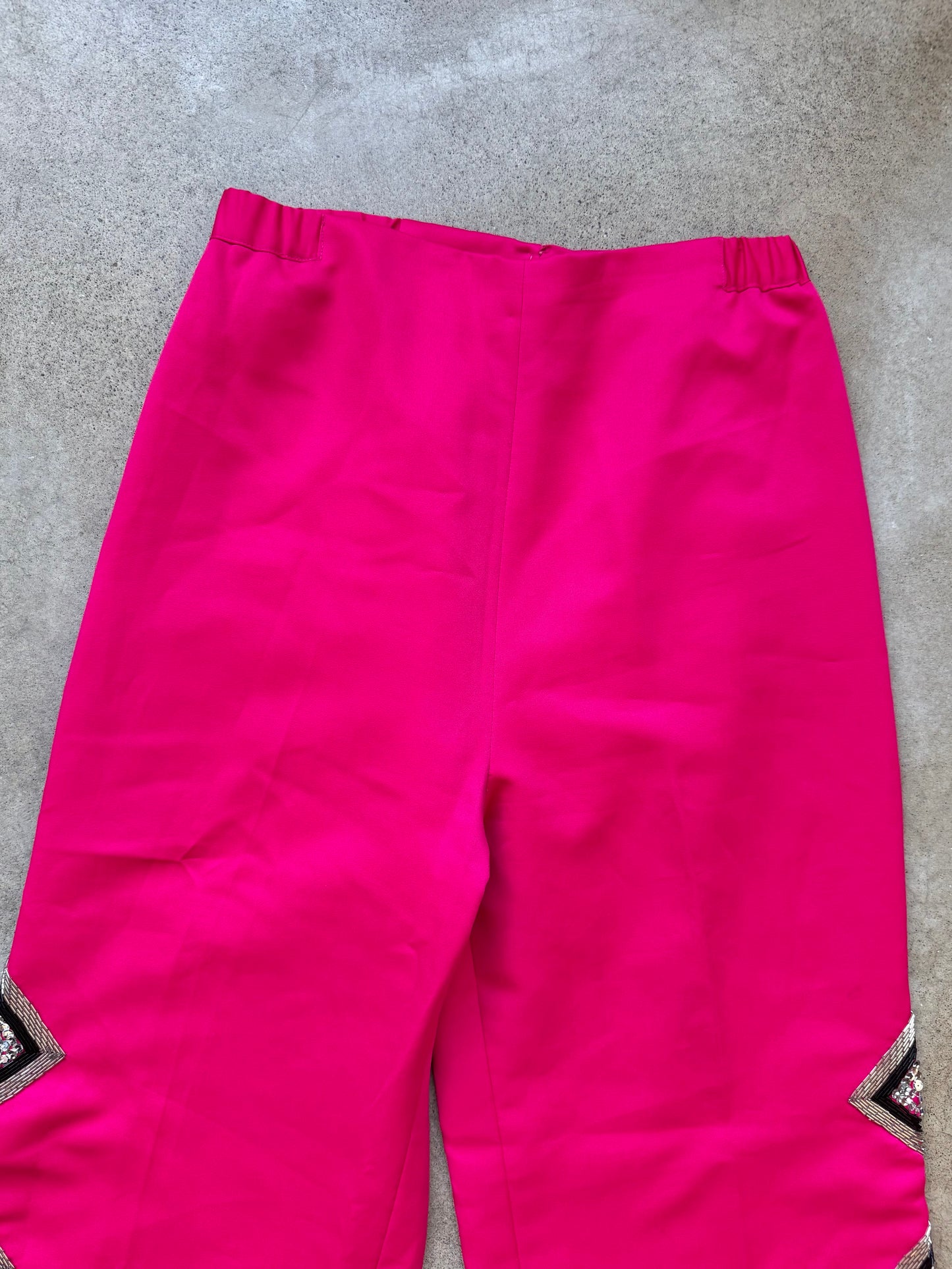 Vintage 1970s Fuchsia Pink Sequin Beaded Wide-Leg Disco Pants | Small
