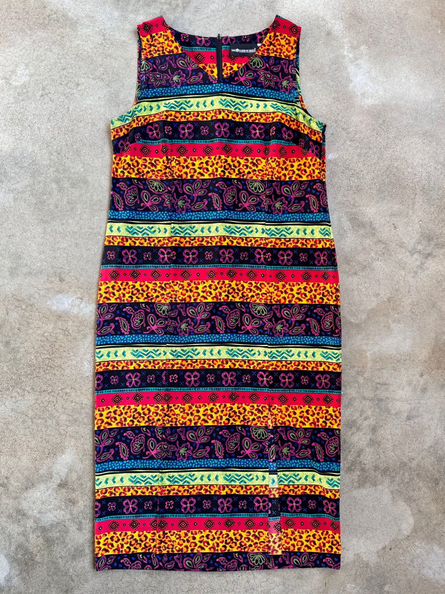 Vintage 1990s Sag Harbor Multi-Pattern Sleeveless Maxi Dress | XL