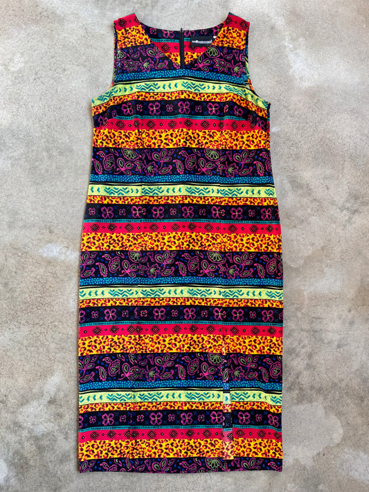 Vintage 1990s Sag Harbor Multi-Pattern Sleeveless Maxi Dress | XL