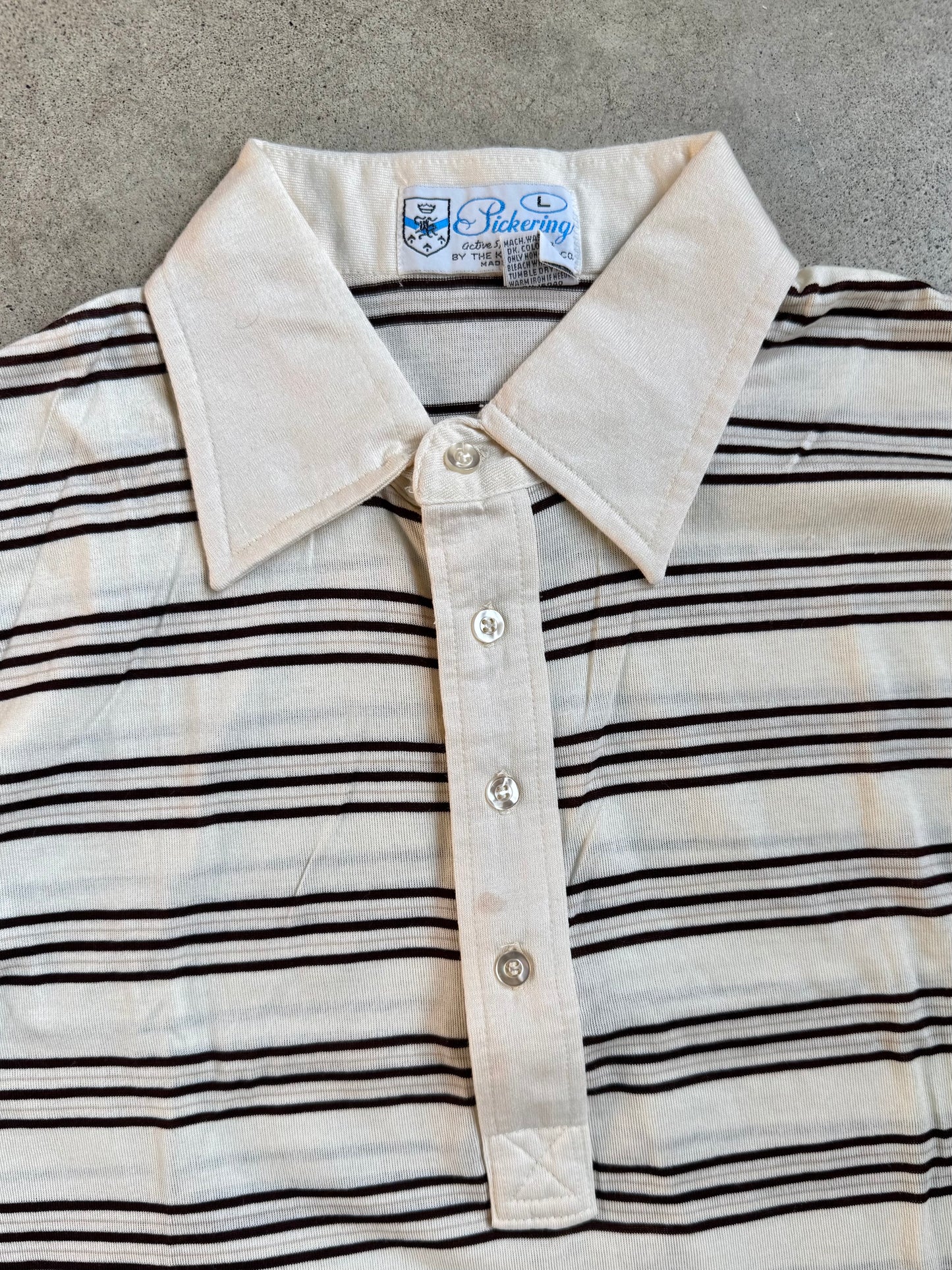 Vintage Pickering Springfield Country Club Striped Lisle Cotton Polo Shirt | Large