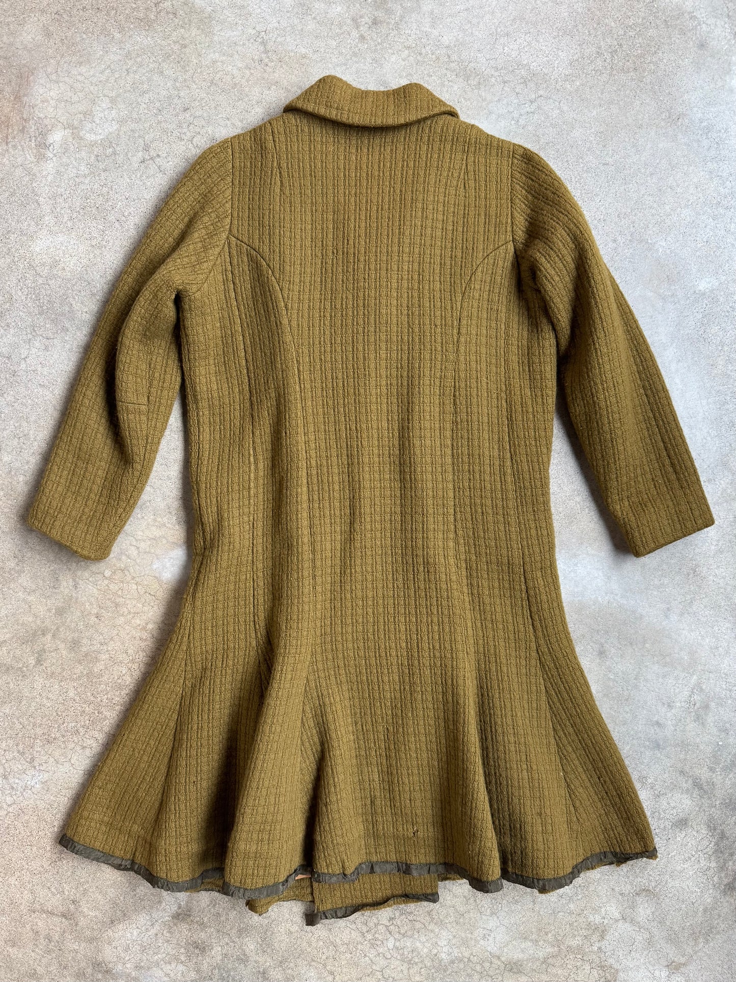 Vintage 1960s The Parisian Olive Green Wool Belted Wrap Coat | Small