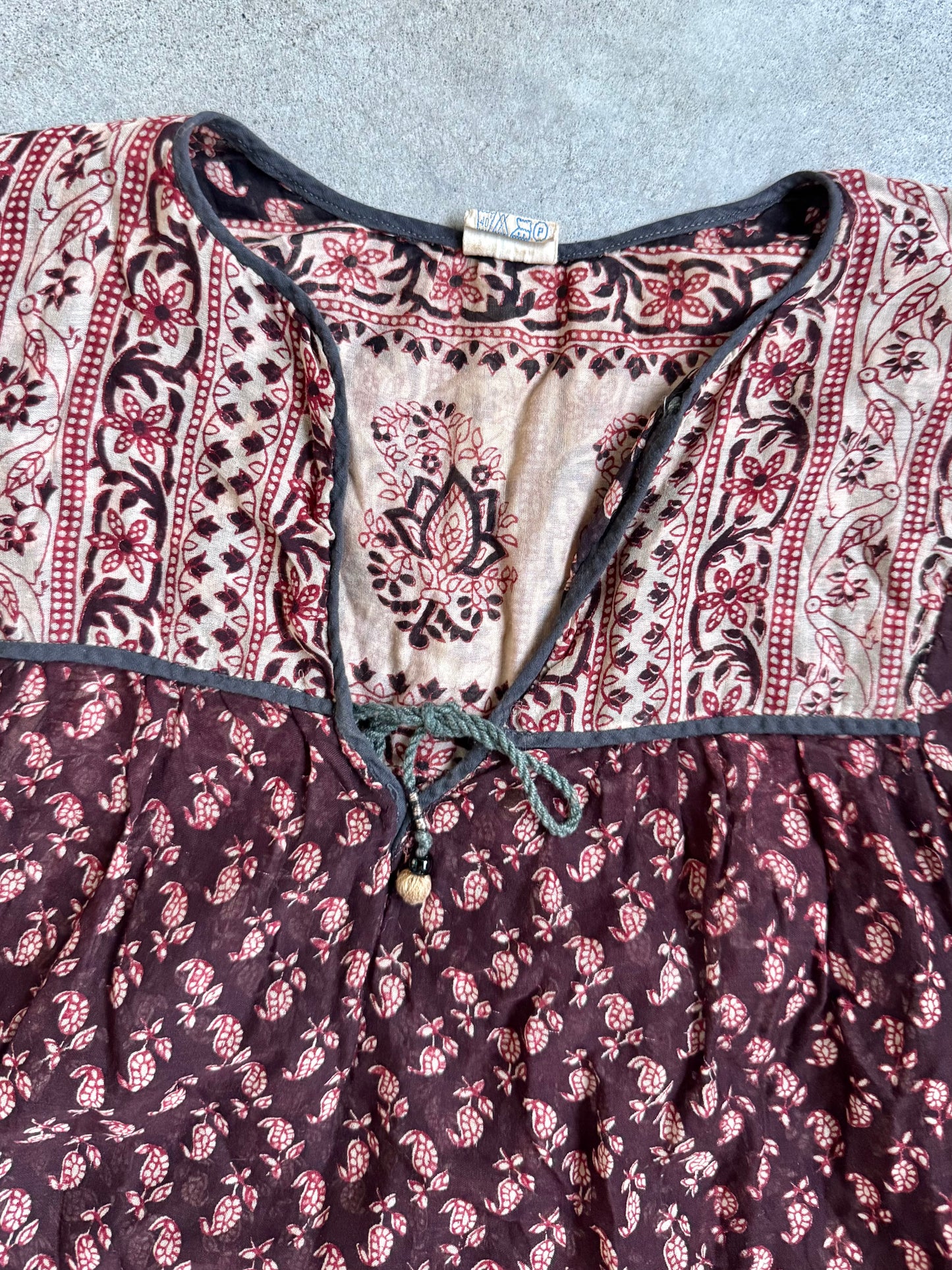 Vintage 1970s Indian Block Print 100% Cotton Gauze Peasant Blouse | Medium