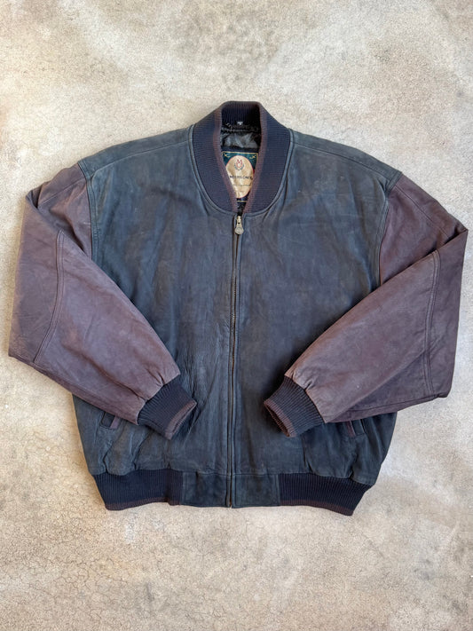 Vintage 1990s Members Only Suede Leather Two-Tone Bomber Jacket | Large