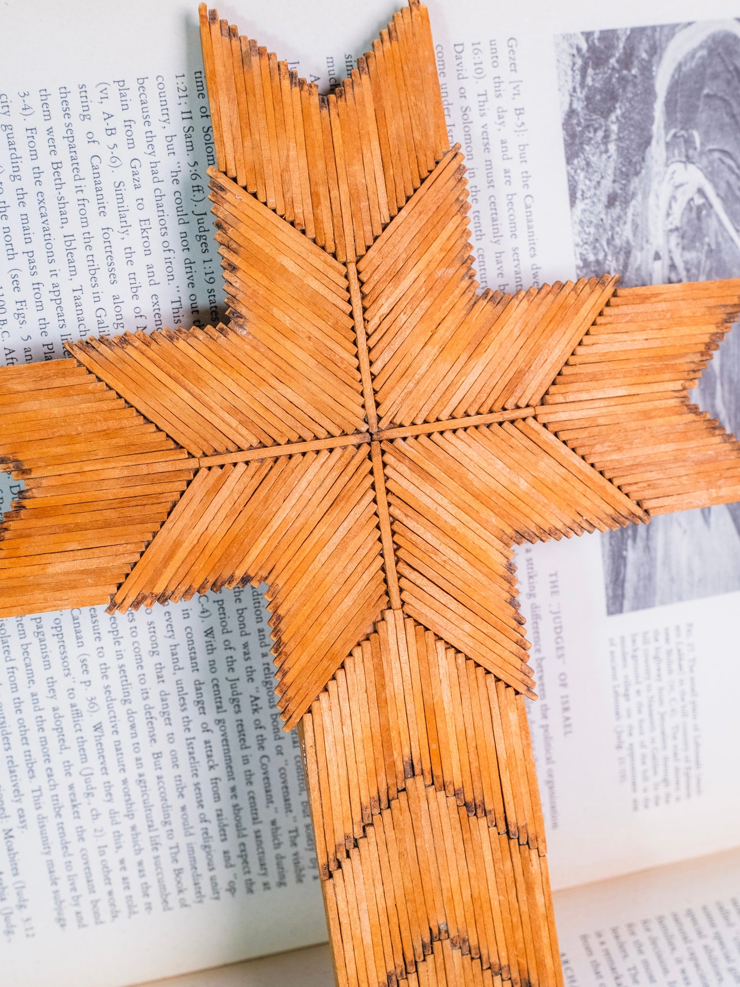 Vintage Handmade Matchstick Folk Art Cross