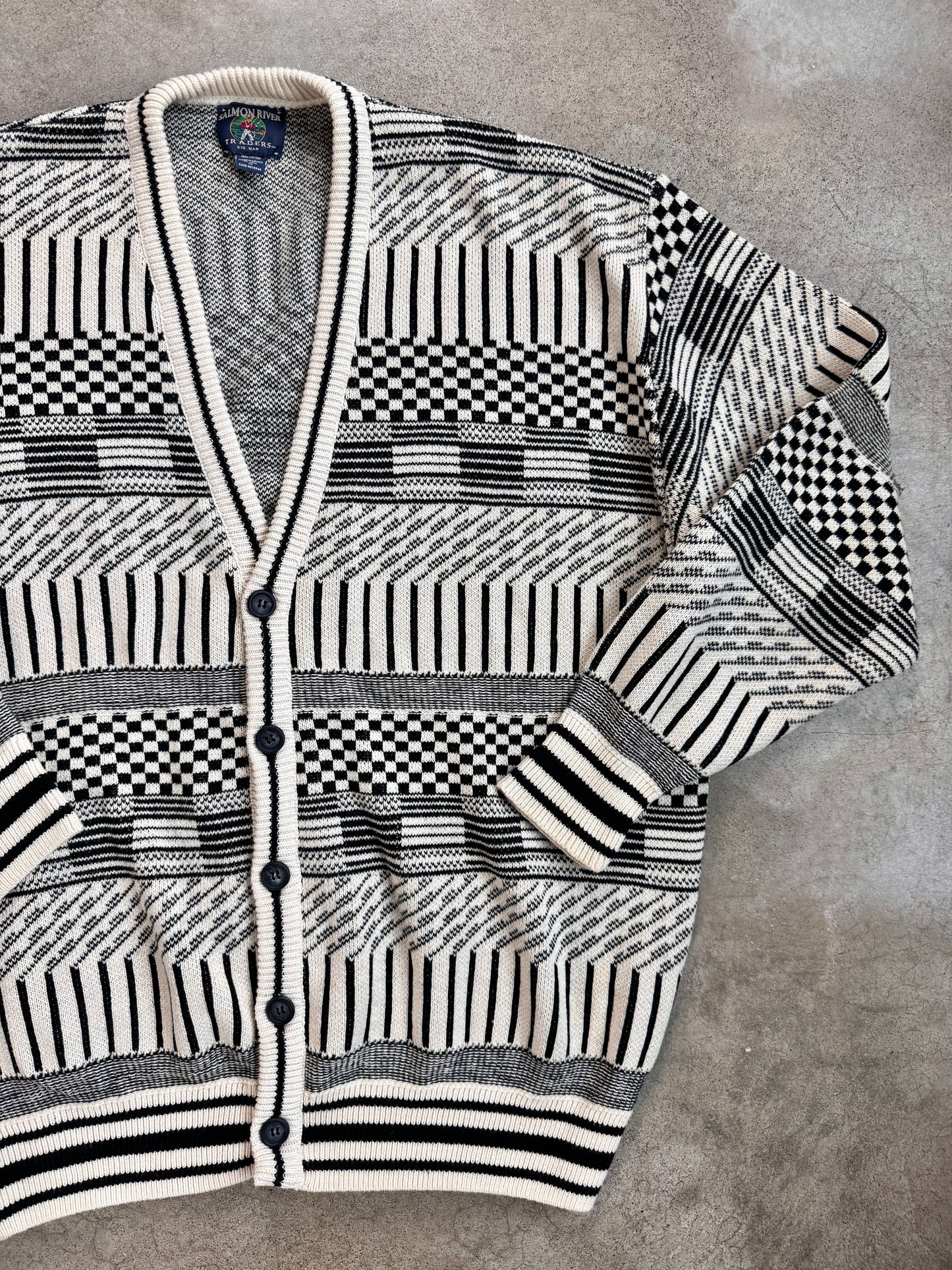 Vintage 1980s Salmon River Traders Geometric Cotton Cardigan | 1X