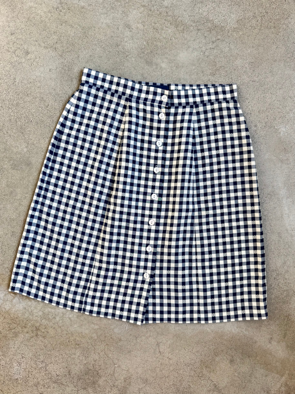 Vintage 1980s/90s Breeches Navy Blue Gingham Button-Front Skirt | Small