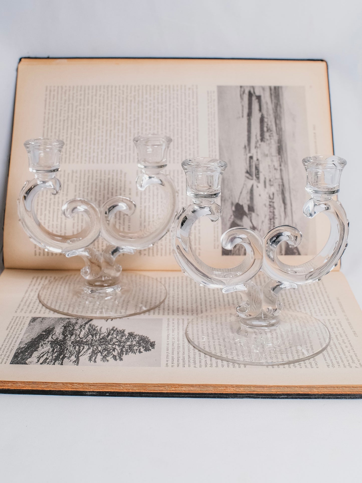 Vintage 1970s Fostoria Glass Candelabra | Set of 2
