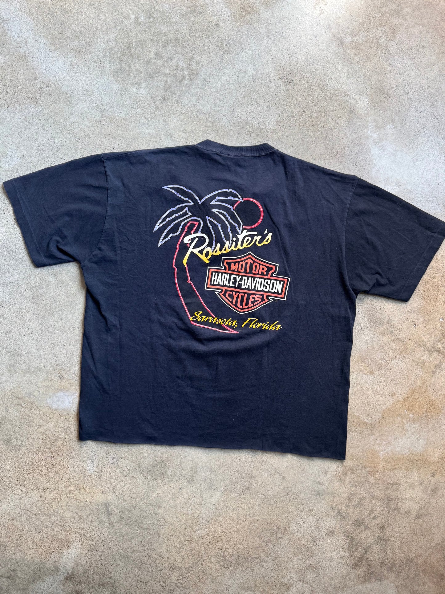 Vintage 1990s Harley Davidson Black Henley Graphic Tee | XXL