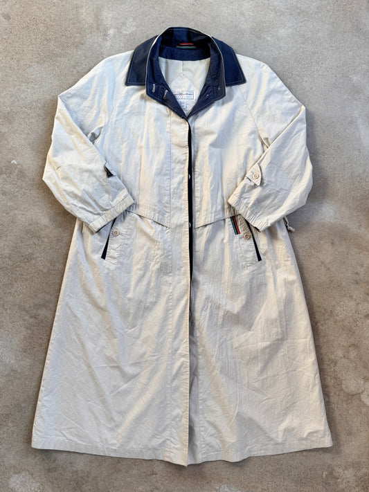 Vintage 1990s Maggie Lawrence Contrast Collar Cotton Trench Coat | Large