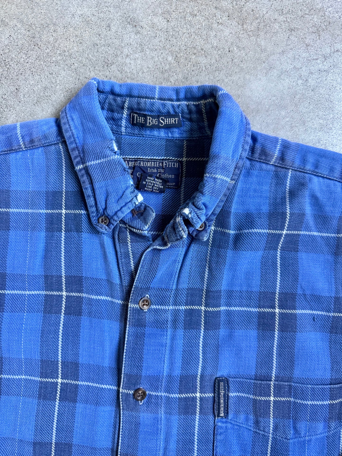 Vintage 1990s Abercrombie & Fitch “The Big Shirt” Blue Plaid Cotton Flannel | Large