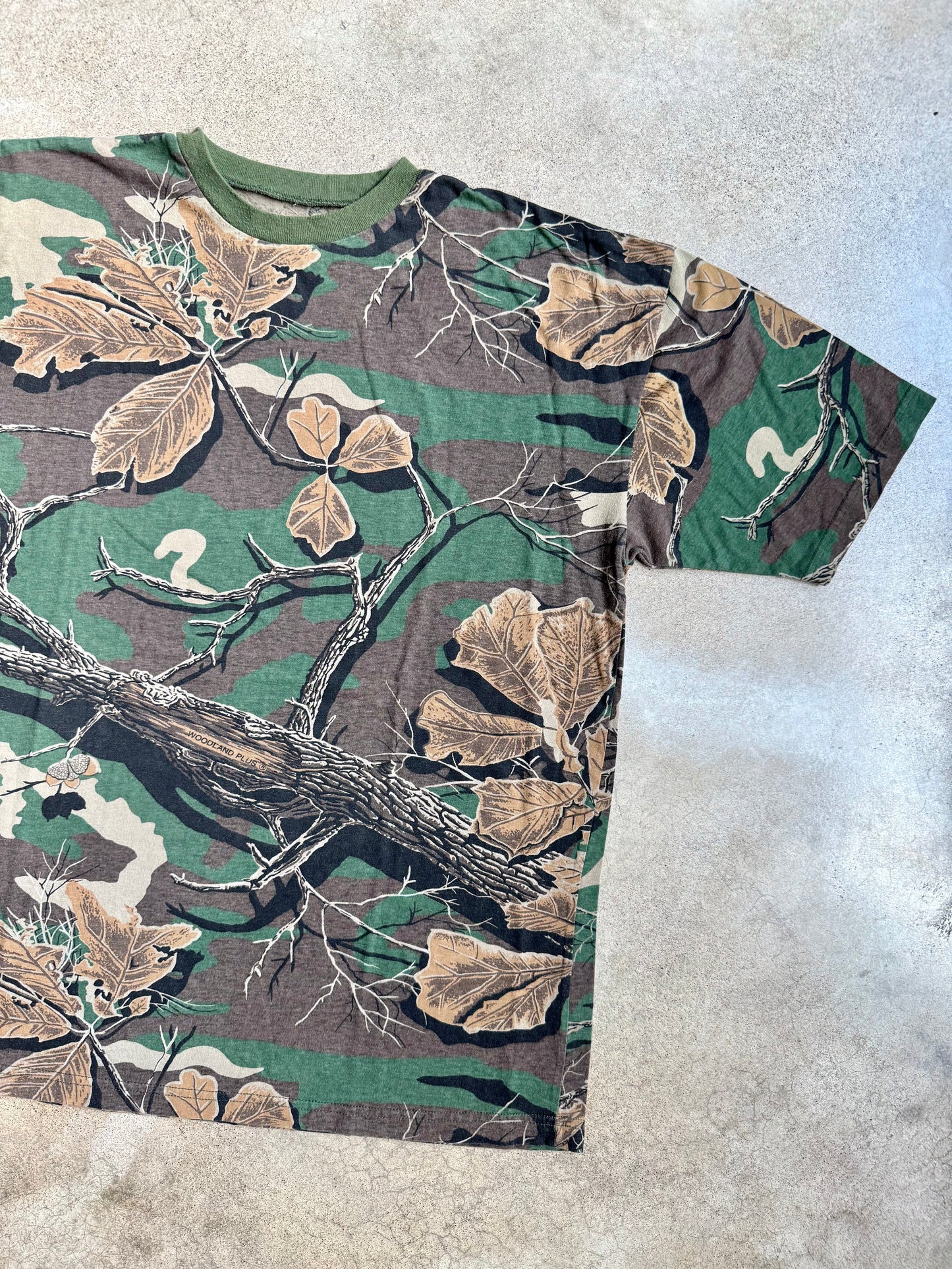 Vintage 1980s Woodland Plus Camo Tee | XL