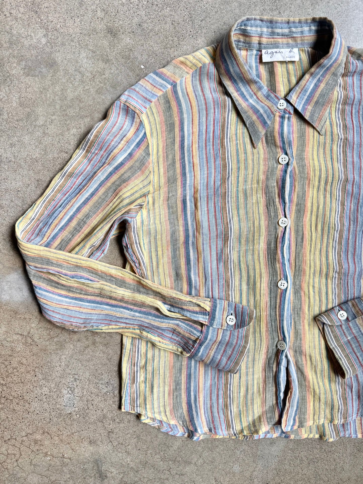 Vintage 1980s Agnés B. Paris Pastel Striped Gauze Blouse | S/M