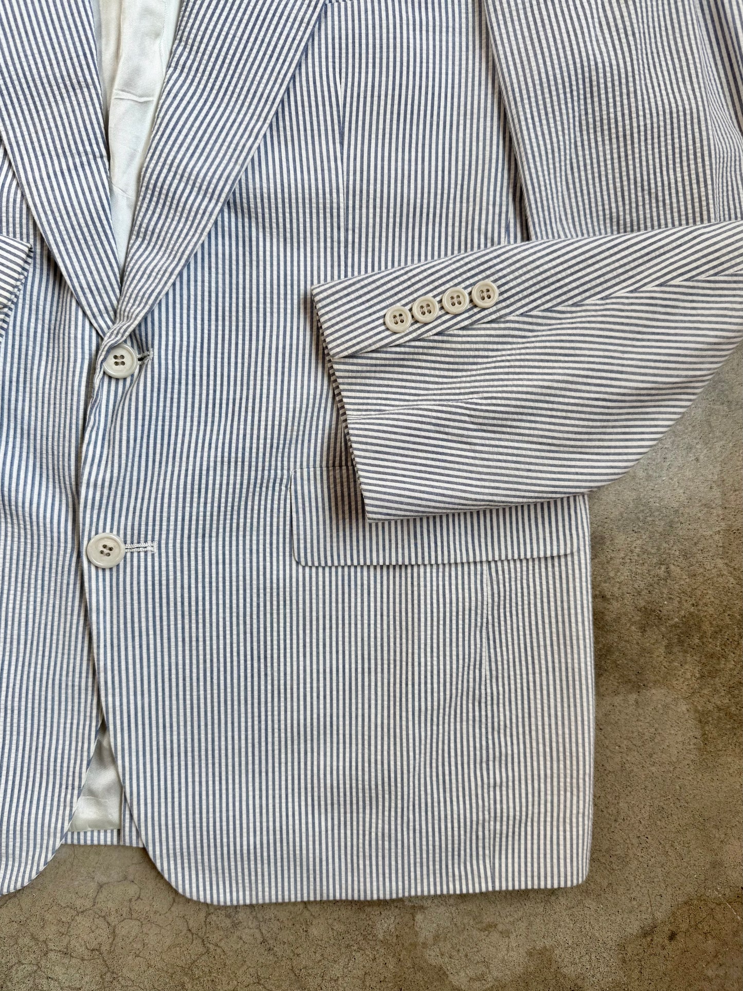 Vintage 1970s/80s Haspel for Parisian Blue Seersucker Suit Jacket | 40