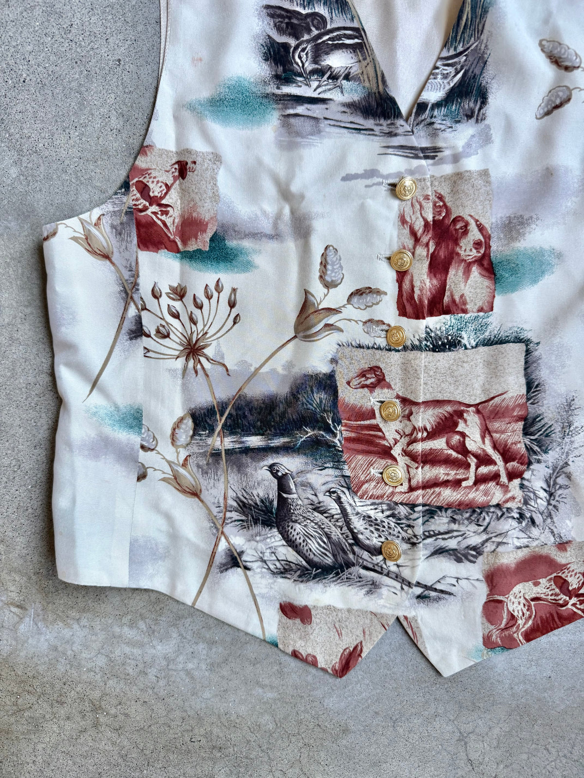 Vintage 1990s Liz Claiborne Hunting Dogs Silk Waistcoat Vest | Large
