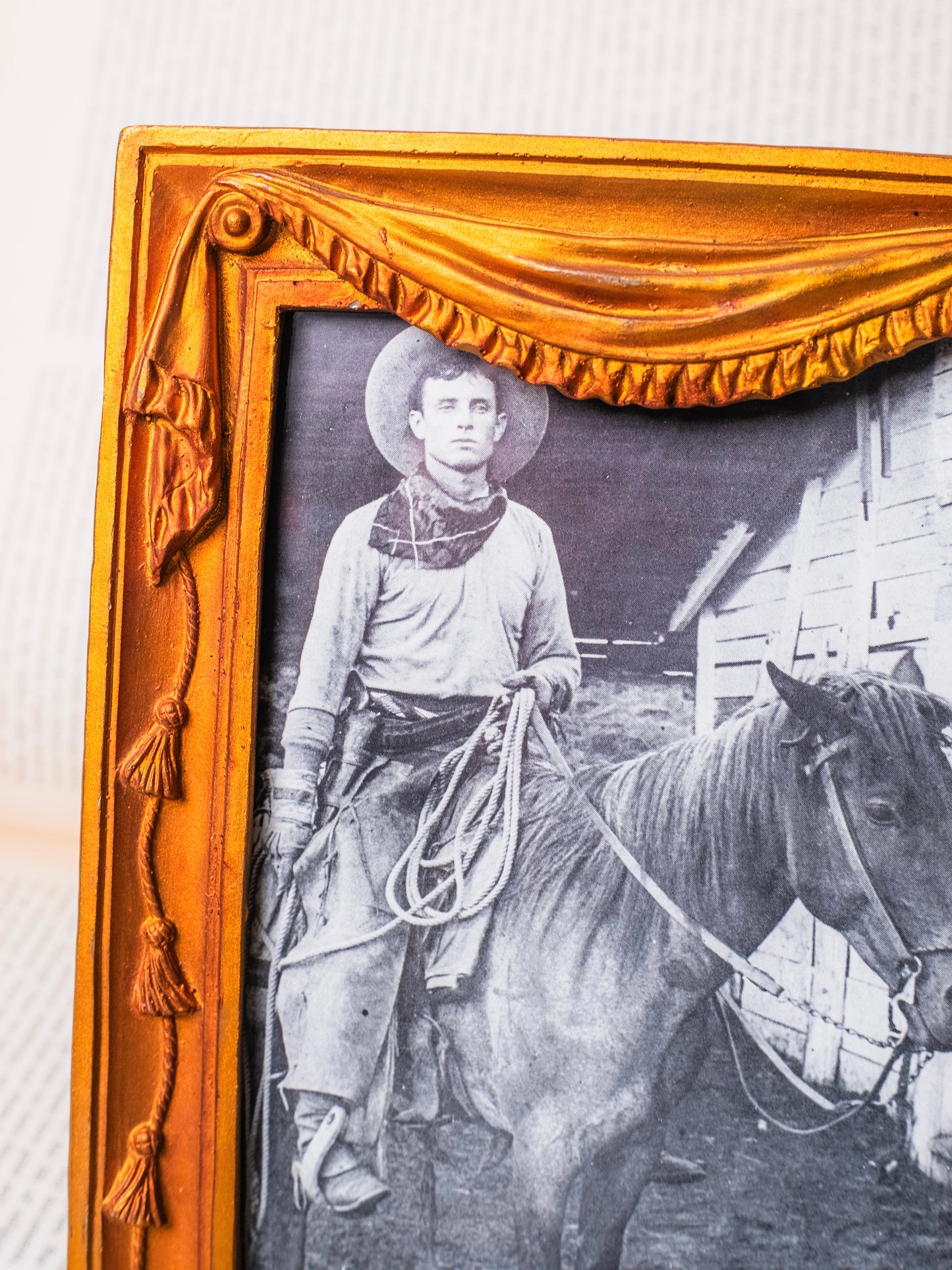 Vintage Gold Framed "Cowboy & His Horse" Print Artwork