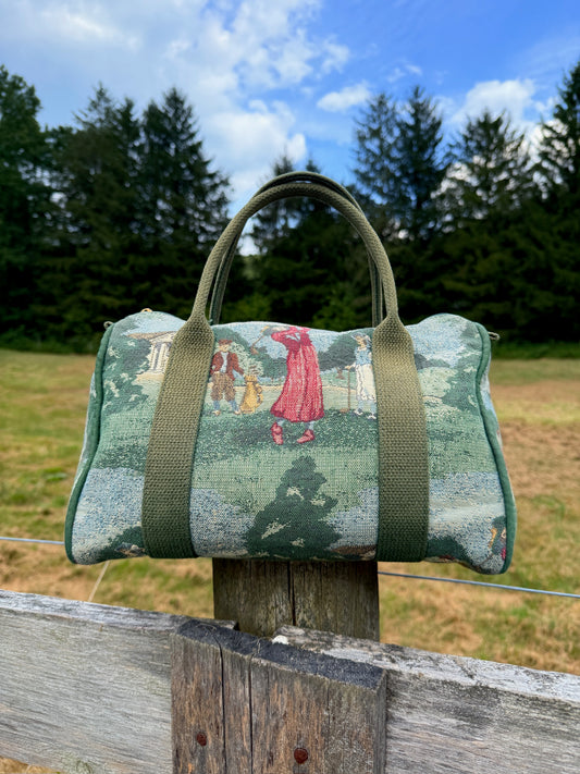 Vintage 1980s Top Handle Golf Tapestry Handbag