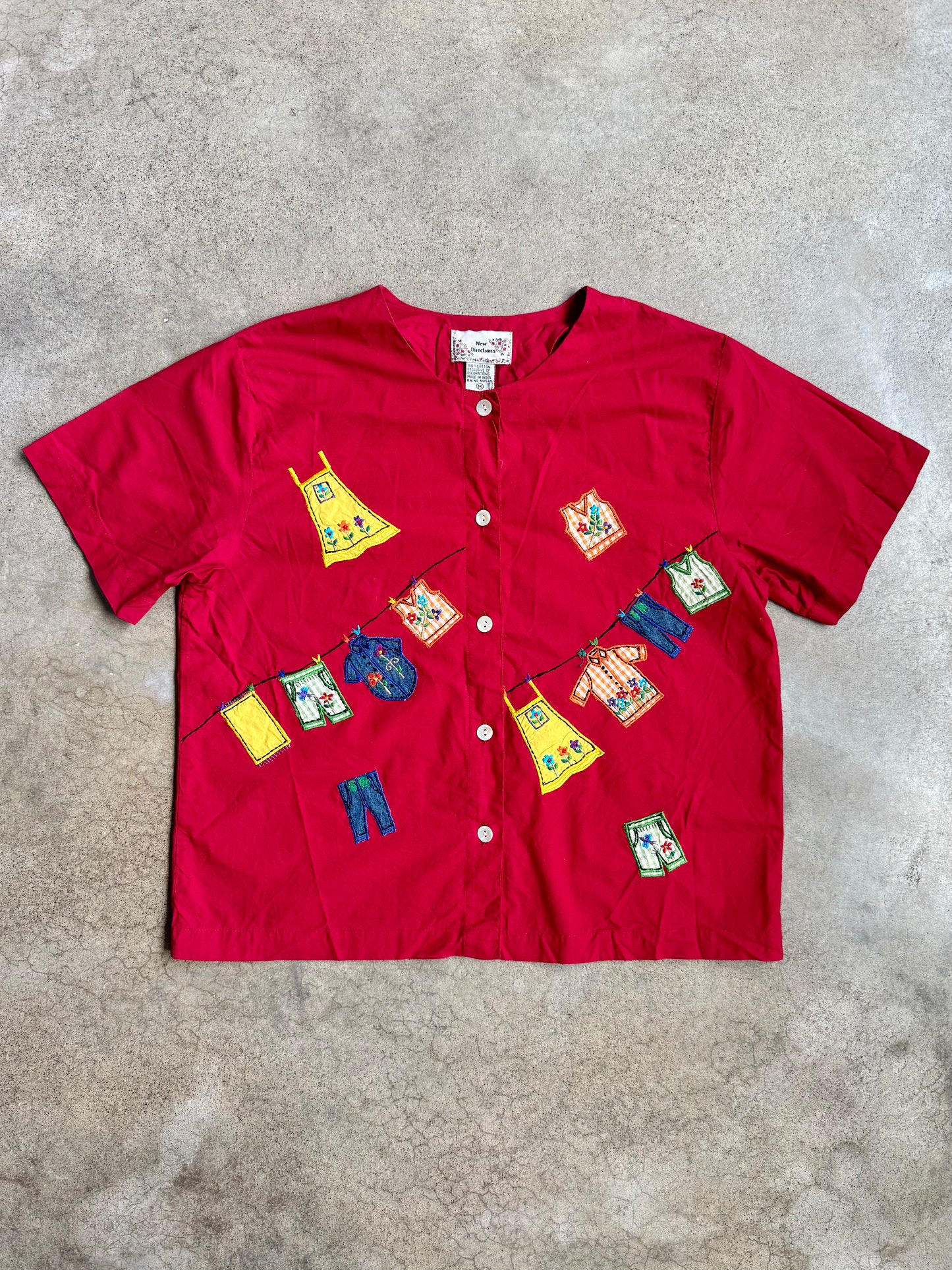 Vintage 1980s New Directions Red Embroidered Two-Piece Summer Set | Medium