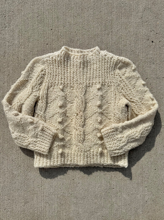Vintage 1950s/60s Kids’ Cream Cable Knit Wool Sweater | Youth M
