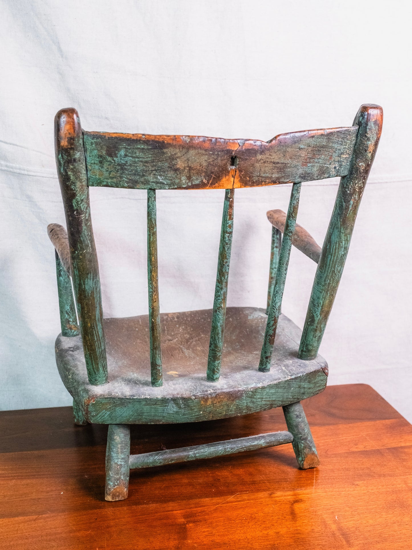Antique 1700s Primitive Green Windsor Childrens Chair