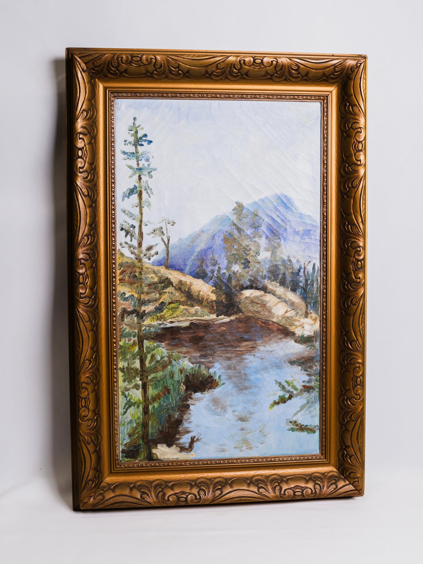 Early 20th Century Framed & Signed Mountain Landscape Oil on Canvas Painting