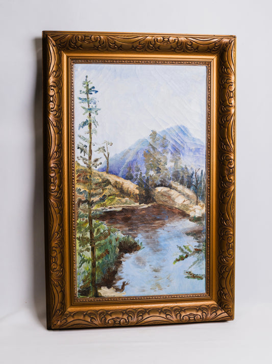 Early 20th Century Framed & Signed Mountain Landscape Oil on Canvas Painting
